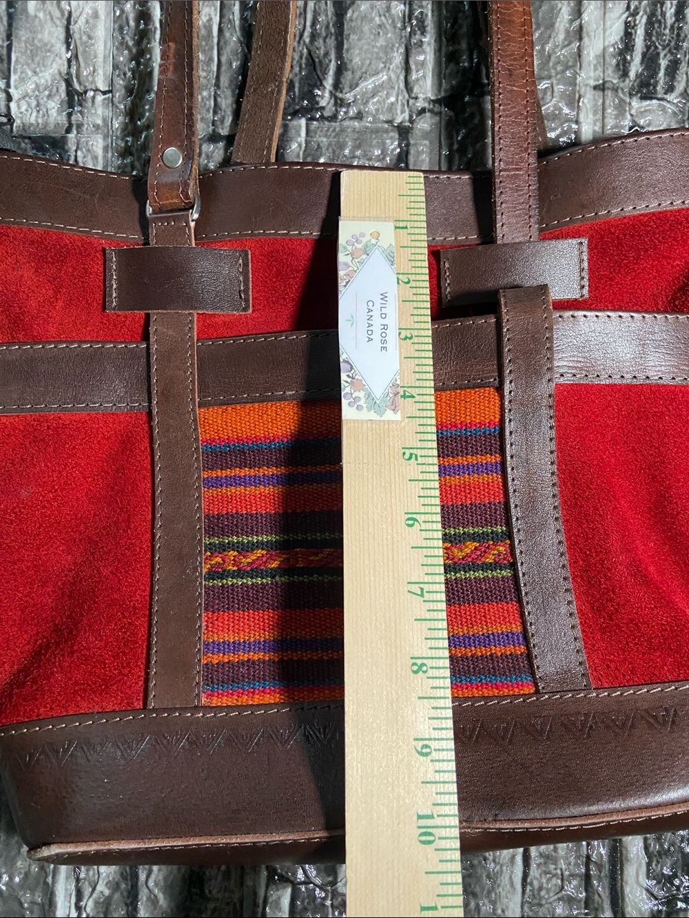 Vintage Leather and Woven Wool Boho Purse Made in Bolivia - Picture 10 of 11